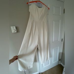 Cream bridal wide leg jumpsuit